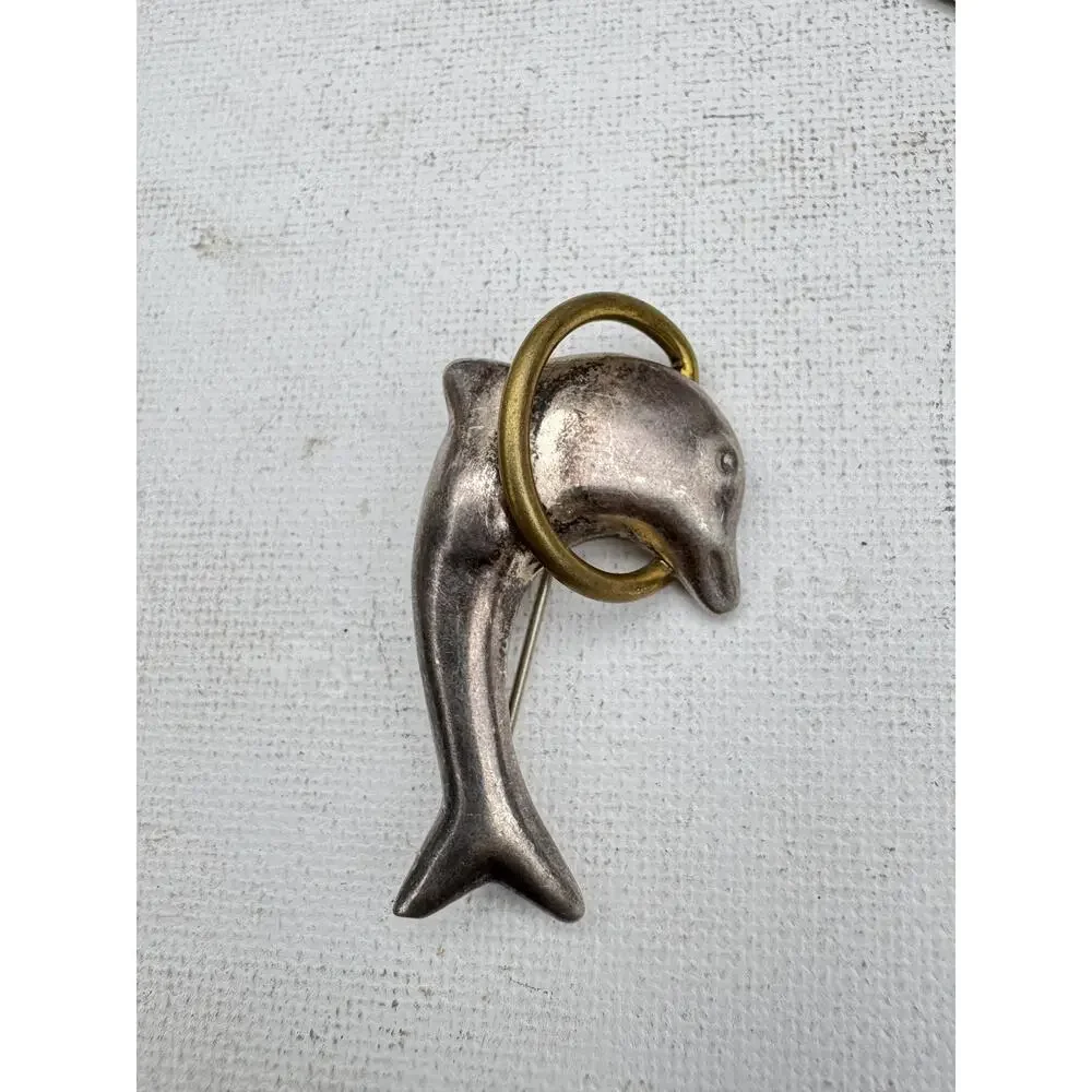 Vintage Sterling Silver Brooch Pin Taxco Mexico Dolphin Handmade Artisan
